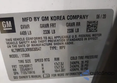 2021 Chevrolet Trailblazer Awd Activ z USA, uszkodzony, nr VIN KL79MSSLXMB030547